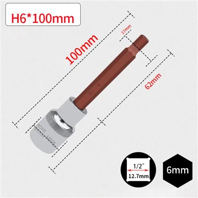 소켓 비트 16진수 1/2" 6MM L100MM